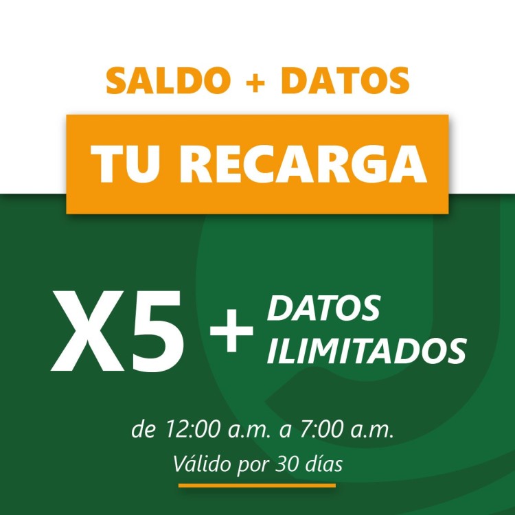 PROMOCIÓN 700x5 más DATOS ILIMITADOS DE 12 A 7 AM DURANTE 30 DÍAS