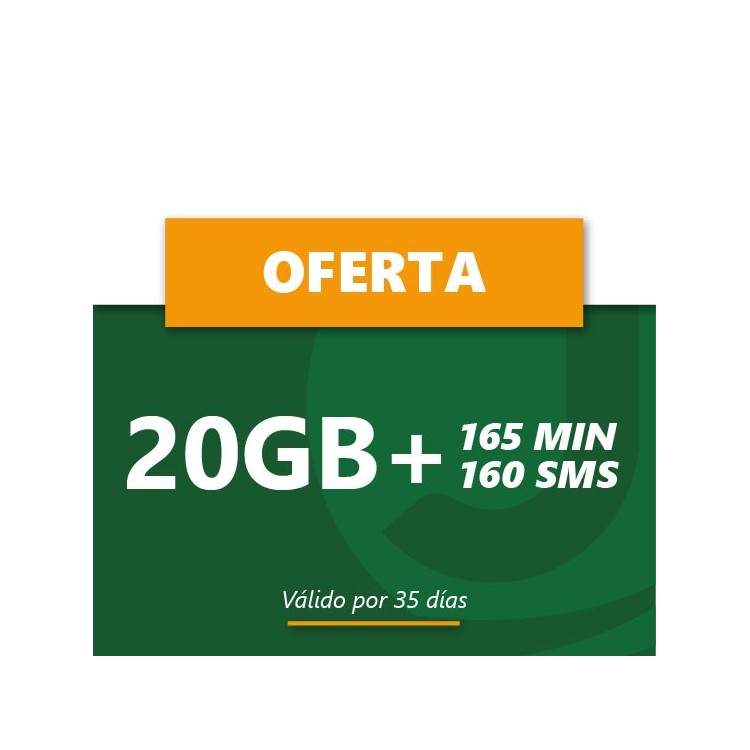 PROMOCIÓN 600 CUP de saldo más 20GB más 165 MIN más 160 SMS de bonificación